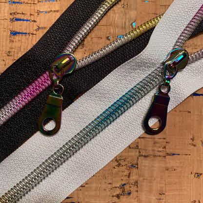 Rainbow Nylon Coil Zipper with Metallic Tape & Rainbow Pulls